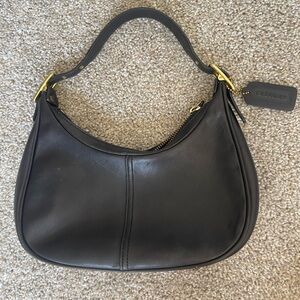 Coach Black Leather Hobo Bag with Gold Accents